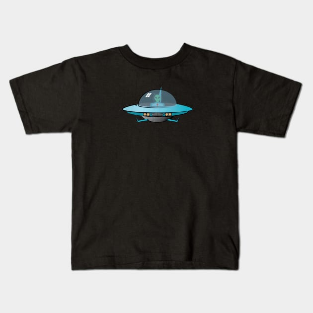 UFO with Alien Kids T-Shirt by PauHanaDesign